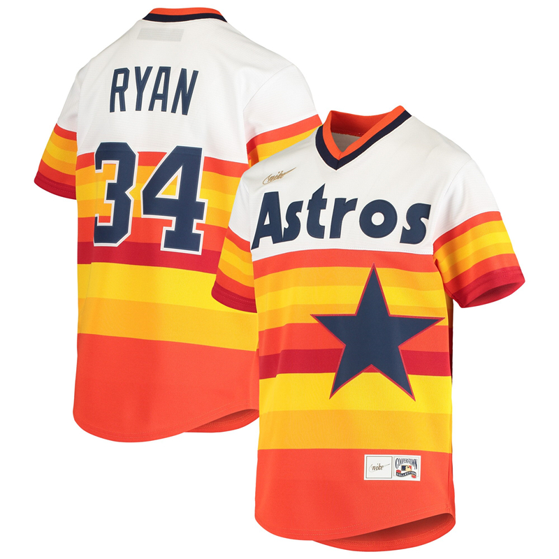 2020 MLB Youth Houston Astros 34 Nolan Ryan Nike White Home Cooperstown Collection Player Jersey 1